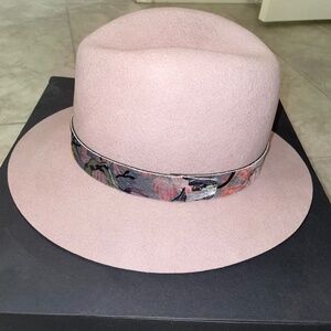 RAG & BONE 100% Wool Quartz Dusty Rose Floppy Brim Fedora Velvet Hat Band Size M